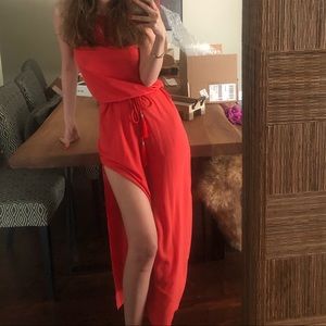 Halter neck red dress